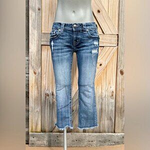 Miss Me Distressed Stretch Denim Embellished Low Rise Signature Cuffed Capri~26~